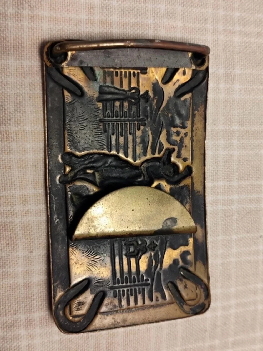 Antique Belt Buckle Bucking Bronco in Rodeo Corral